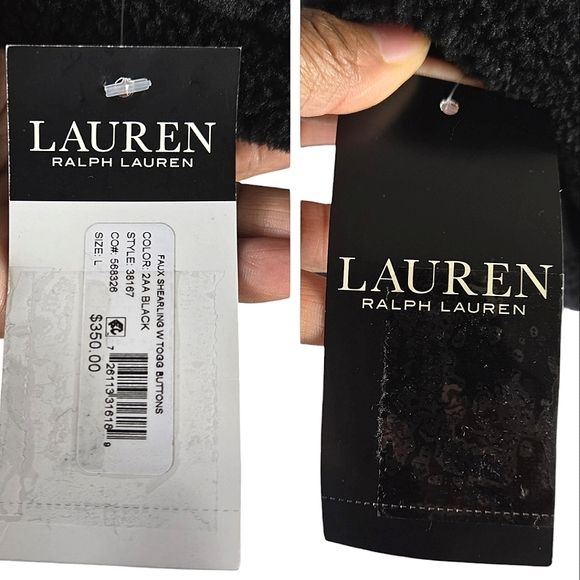 Laruen Ralph Lauren Faux Shearling Toggle Buttoned Black Coat - Picture 15 of 16